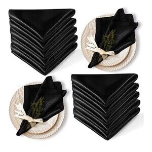 12 Pack Satin Table Cloth Napkins, 17x17 Inch Black Silky Cloth Napkins
